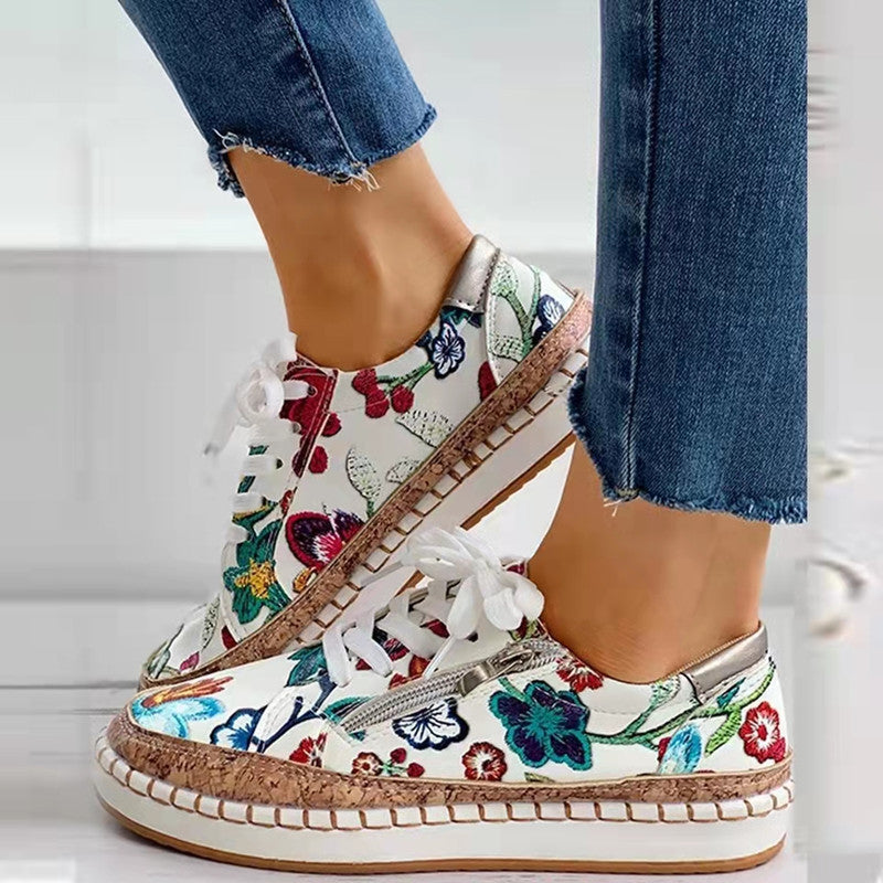 Printed Flats Shoes Casual Side Zip Slip-on Shoes Loafers Women
