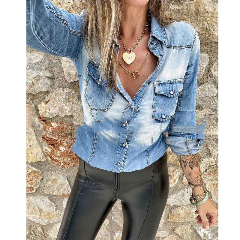 Women's Fashion Long Sleeve Denim Shirt