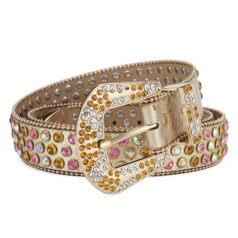 Women Alloy Belt Rivet Rhinestone