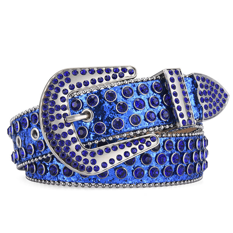 Women Alloy Belt Rivet Rhinestone