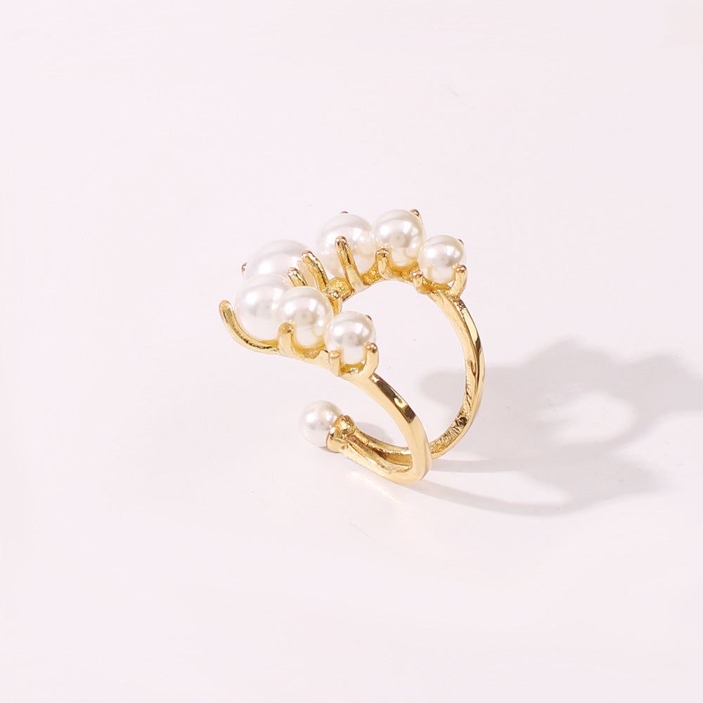 Fashion Big Geometric Pearl Paved Rings For Women New Jewelry Personality Statement Adjustable Ring