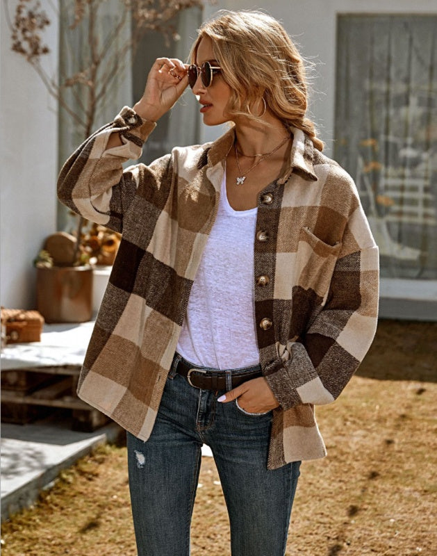 New Lapel Loose Casual Shirt Large Plaid Jacket