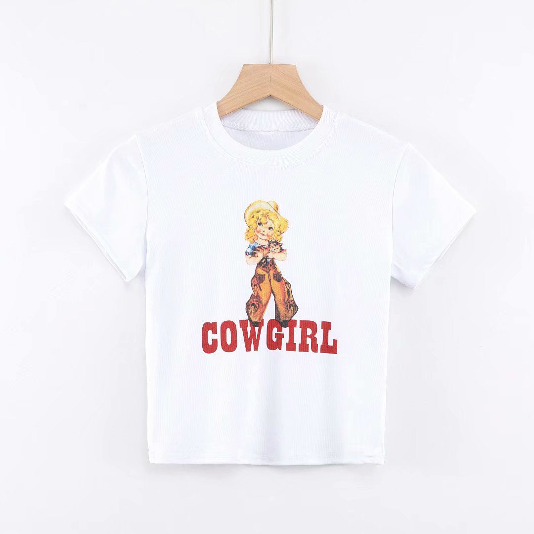 European And American Style Cowgirl Little Milk Dog Print
