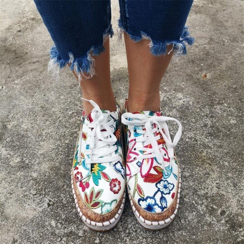 Printed Flats Shoes Casual Side Zip Slip-on Shoes Loafers Women