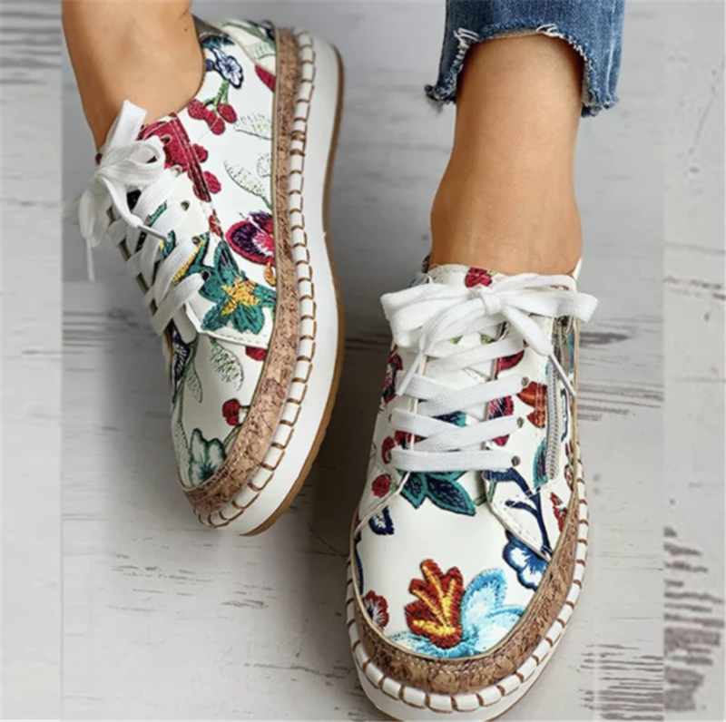 Printed Flats Shoes Casual Side Zip Slip-on Shoes Loafers Women