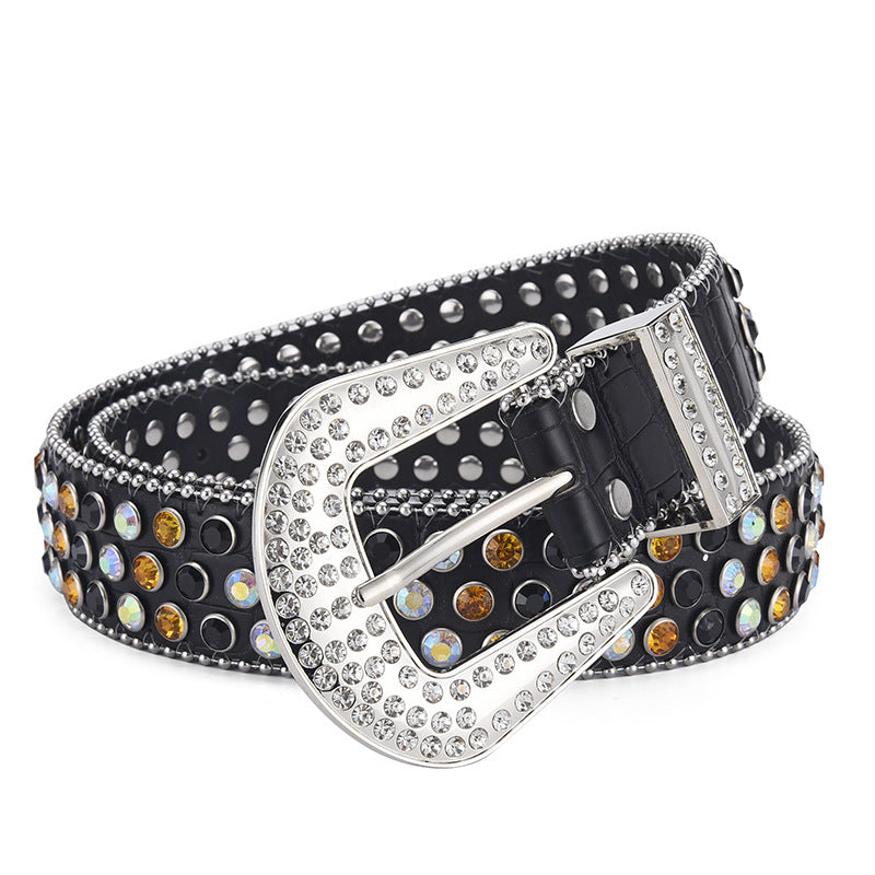 Women Alloy Belt Rivet Rhinestone