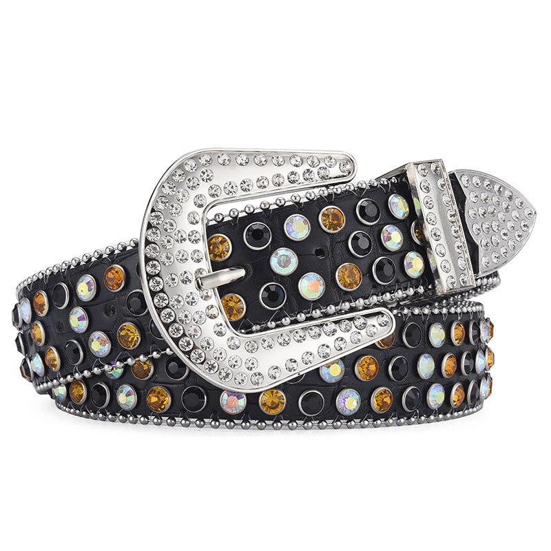 Women Alloy Belt Rivet Rhinestone