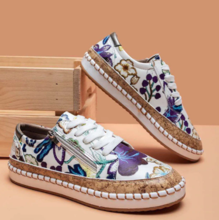 Printed Flats Shoes Casual Side Zip Slip-on Shoes Loafers Women