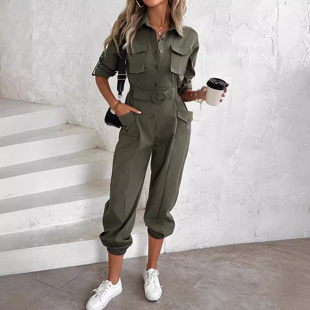 New Women's Clothes Waist-tied Leisure Cargo Jumpsuit