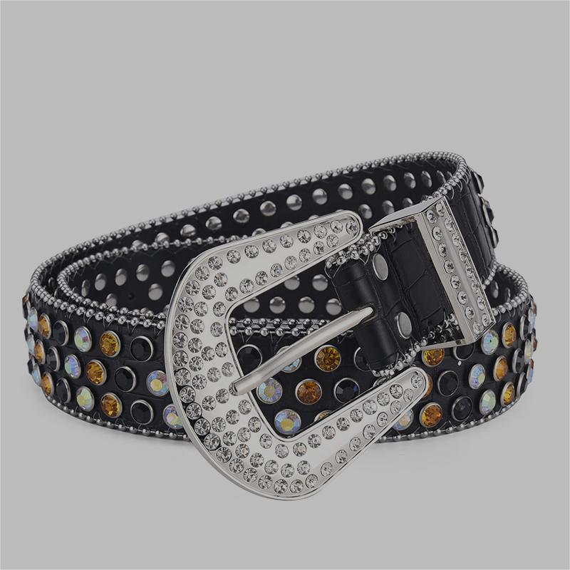 Women Alloy Belt Rivet Rhinestone
