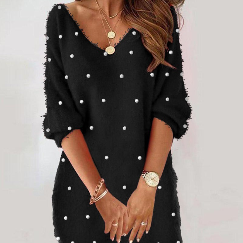 Women's Gorgeous Beads Plain Plush Dress