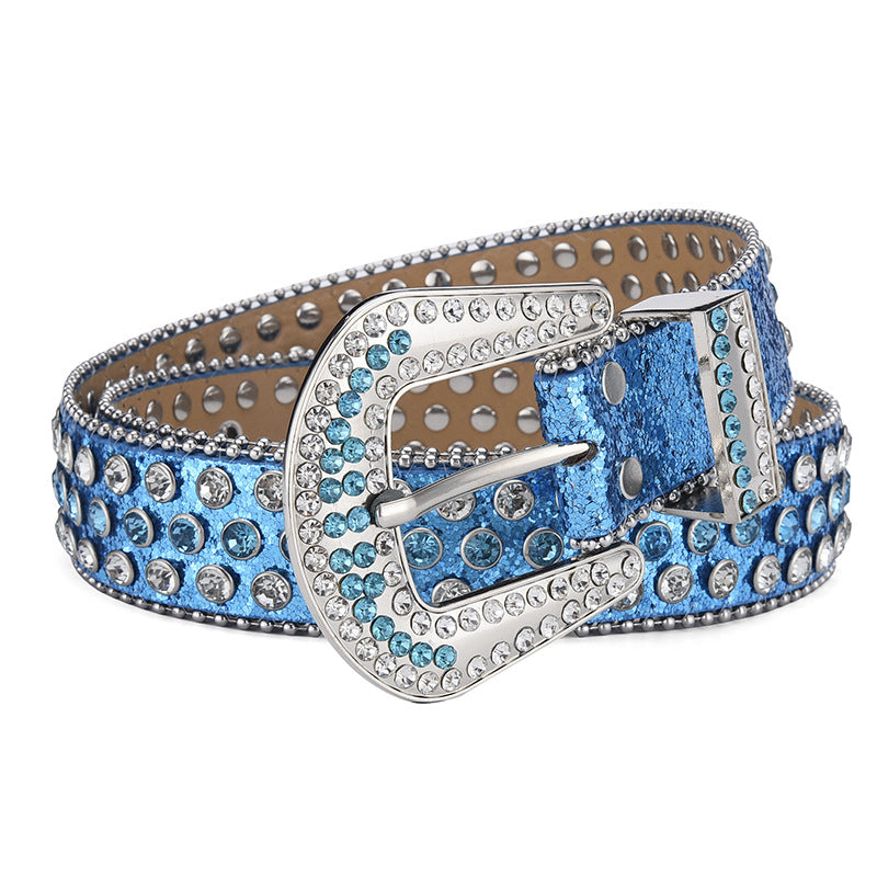 Women Alloy Belt Rivet Rhinestone