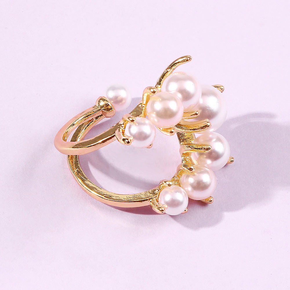 Fashion Big Geometric Pearl Paved Rings For Women New Jewelry Personality Statement Adjustable Ring