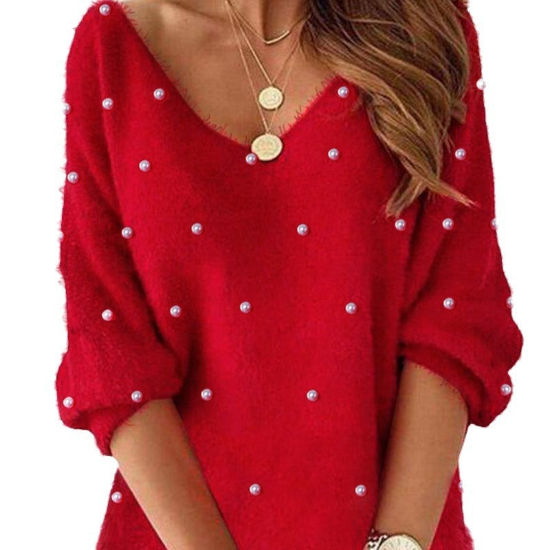 Women's Gorgeous Beads Plain Plush Dress