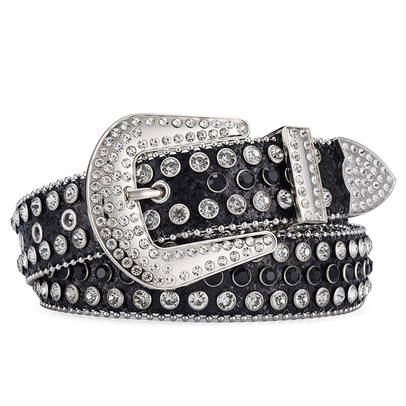 Women Alloy Belt Rivet Rhinestone