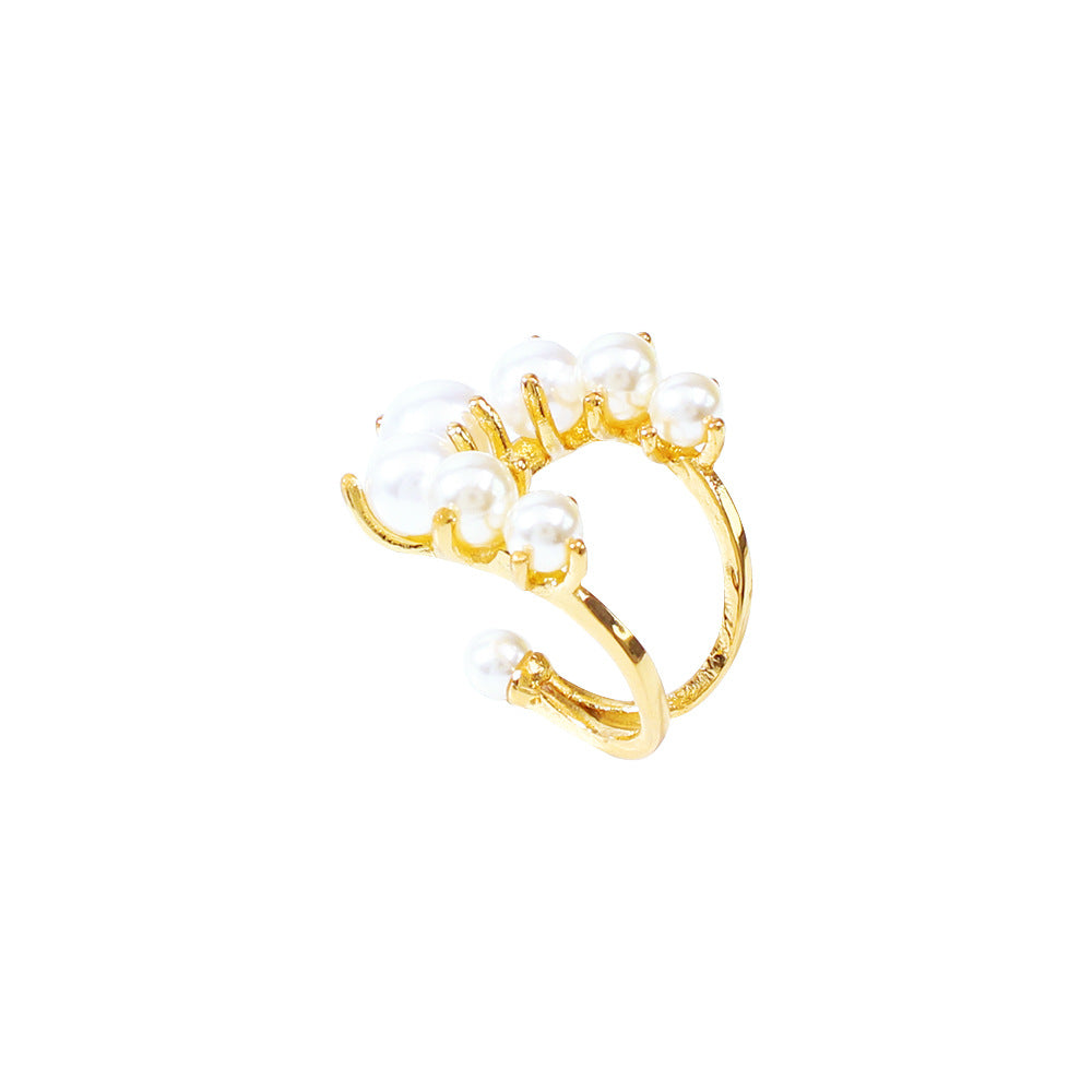 Fashion Big Geometric Pearl Paved Rings For Women New Jewelry Personality Statement Adjustable Ring