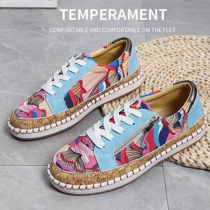 Printed Flats Shoes Casual Side Zip Slip-on Shoes Loafers Women