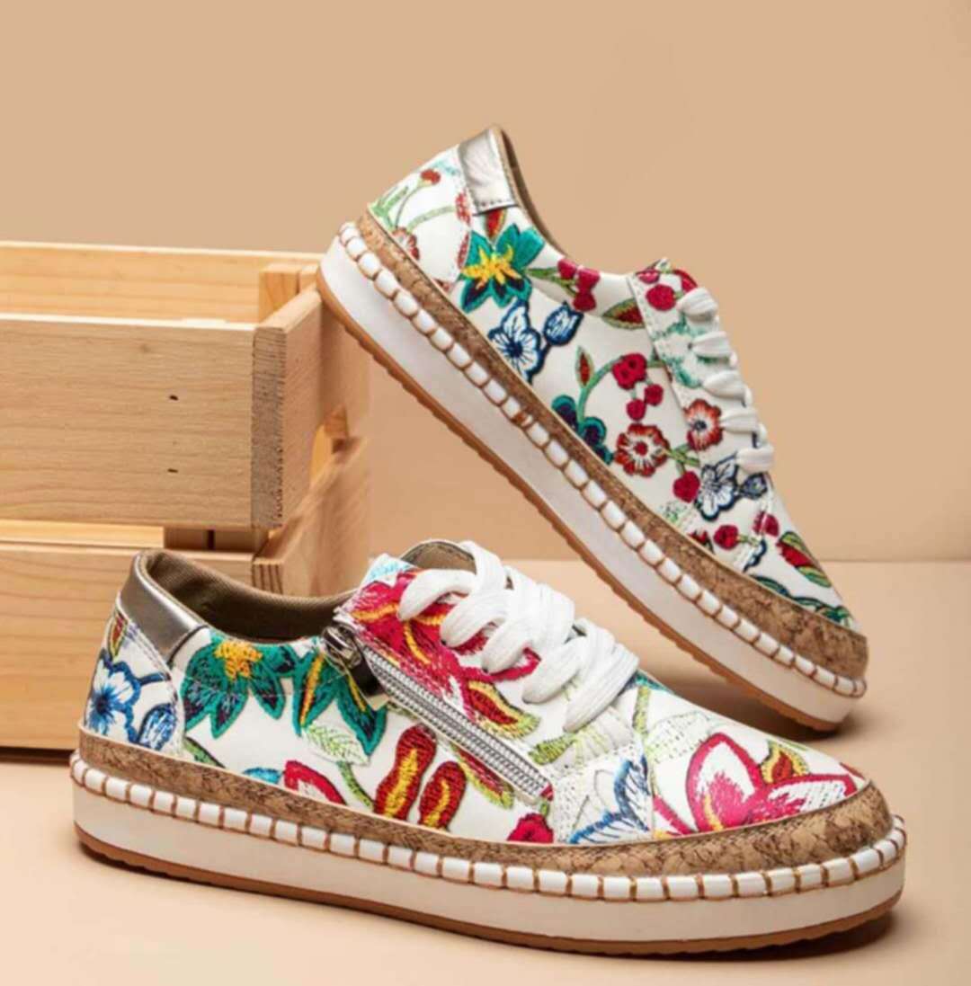 Printed Flats Shoes Casual Side Zip Slip-on Shoes Loafers Women