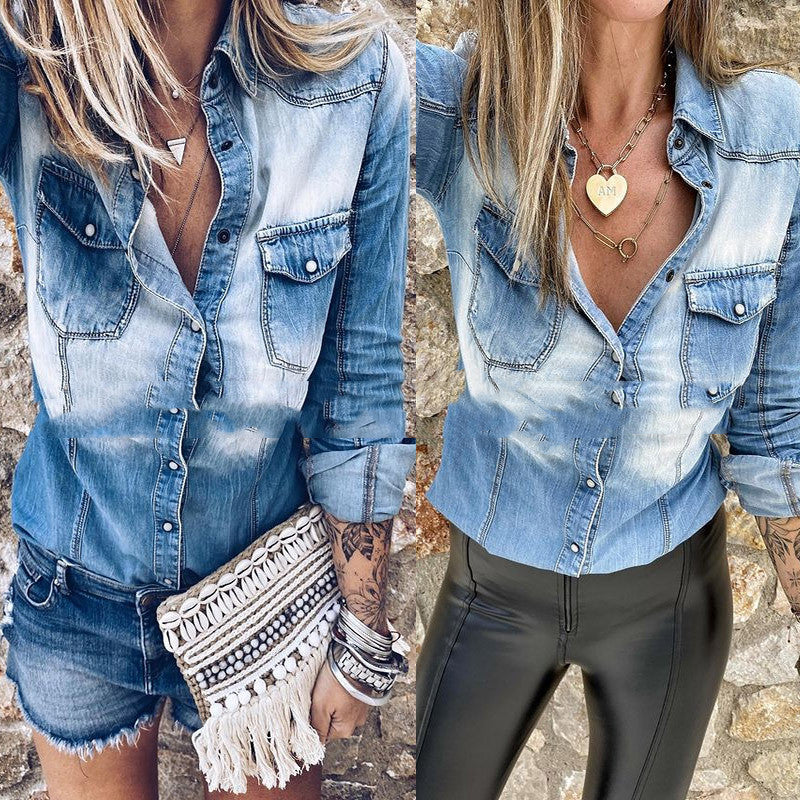 Women's Fashion Long Sleeve Denim Shirt
