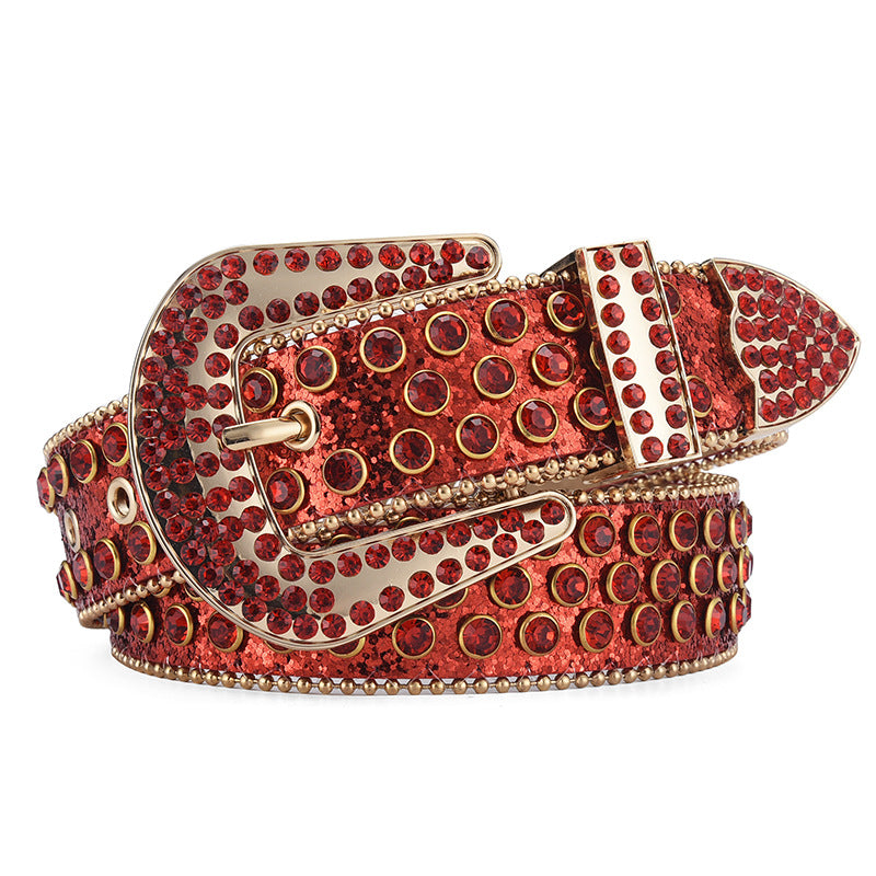 Women Alloy Belt Rivet Rhinestone