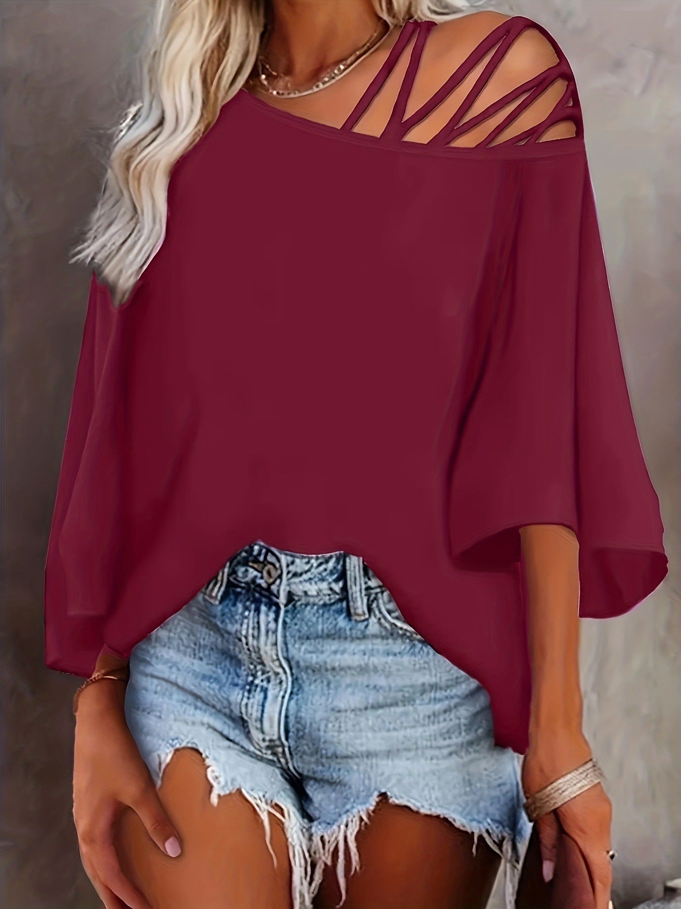 Women's Off-the-shoulder Solid Color Loose Top