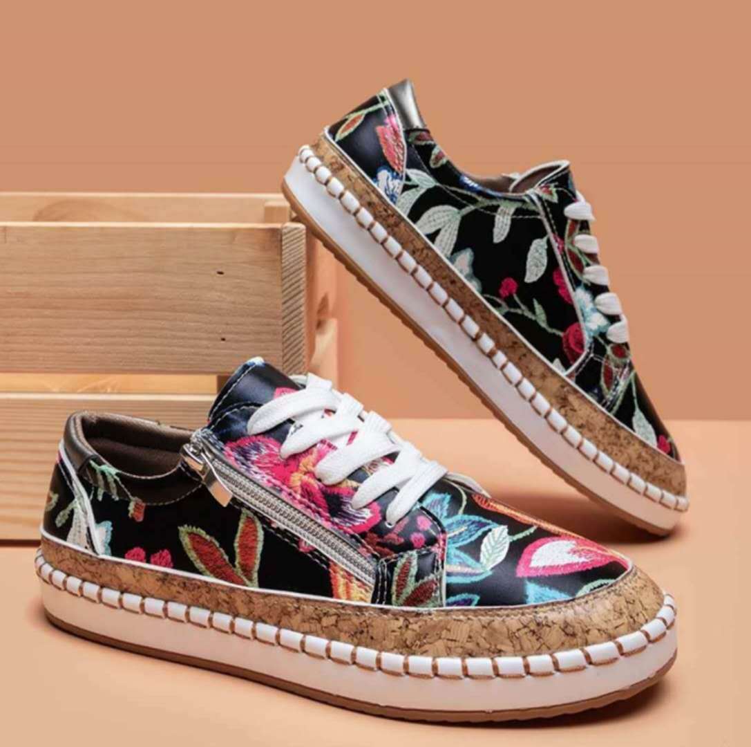 Printed Flats Shoes Casual Side Zip Slip-on Shoes Loafers Women