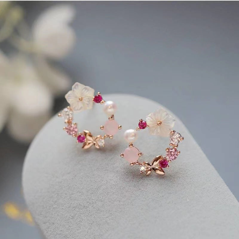 Sterling Silver Fresh Pink Garland Stud Earrings Style
