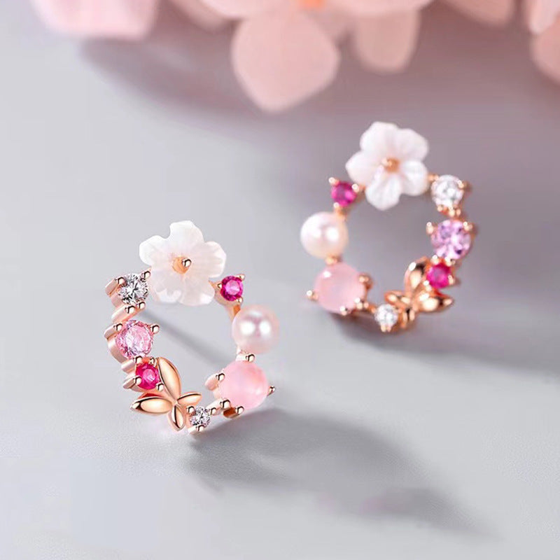Sterling Silver Fresh Pink Garland Stud Earrings Style