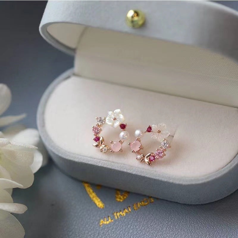 Sterling Silver Fresh Pink Garland Stud Earrings Style