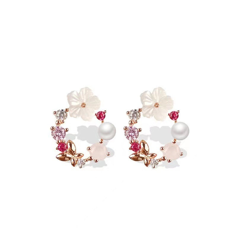 Sterling Silver Fresh Pink Garland Stud Earrings Style