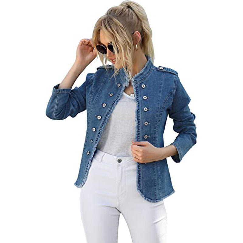 Single-breasted Solid Color Denim Coat