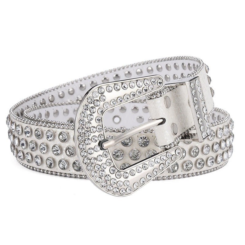 Women Alloy Belt Rivet Rhinestone