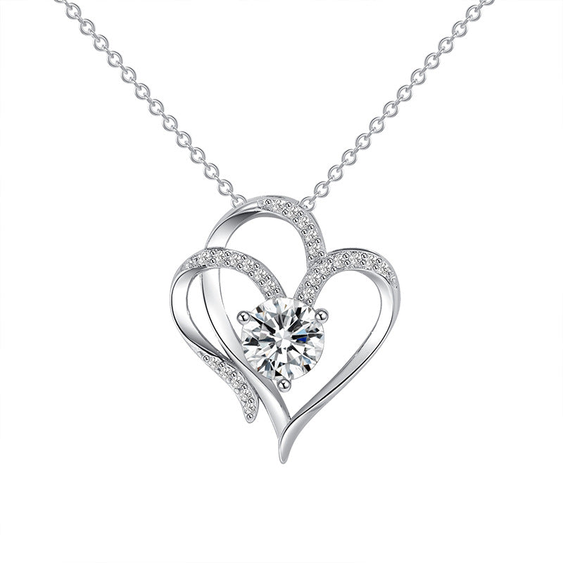 Zircon Double Love Necklace With Rhinestones Ins Personalized Heart-shaped Necklace