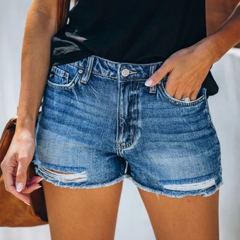 Denim Shorts Fringe Jeans