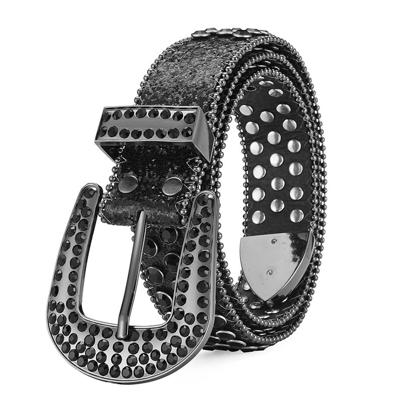 Women Alloy Belt Rivet Rhinestone