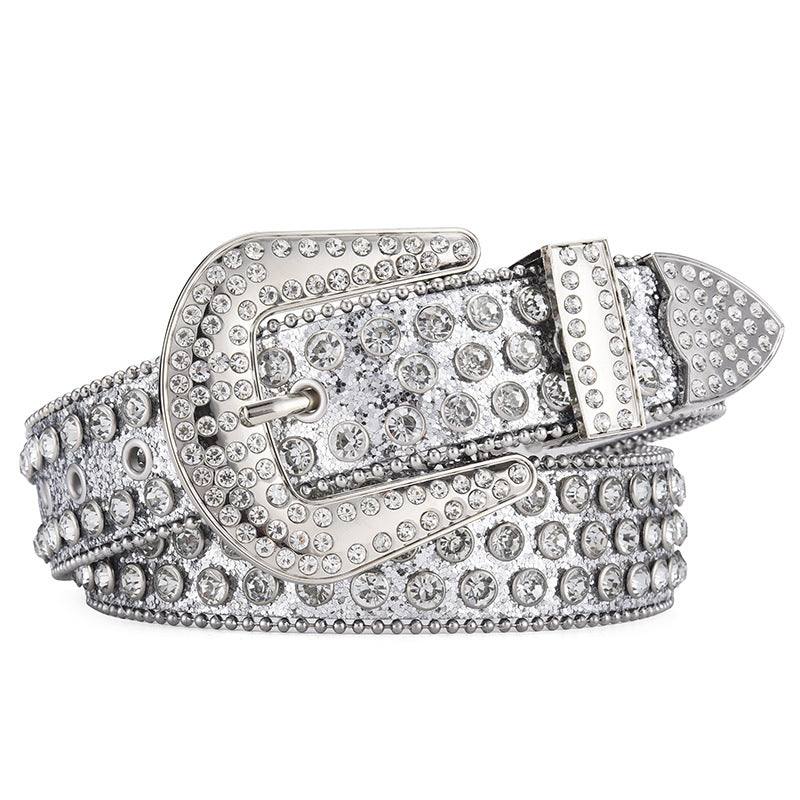 Women Alloy Belt Rivet Rhinestone
