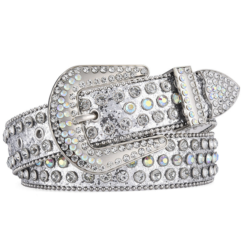 Women Alloy Belt Rivet Rhinestone