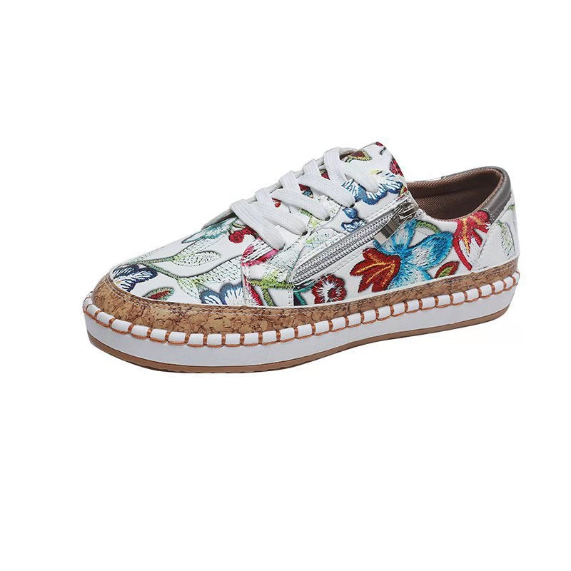 Printed Flats Shoes Casual Side Zip Slip-on Shoes Loafers Women