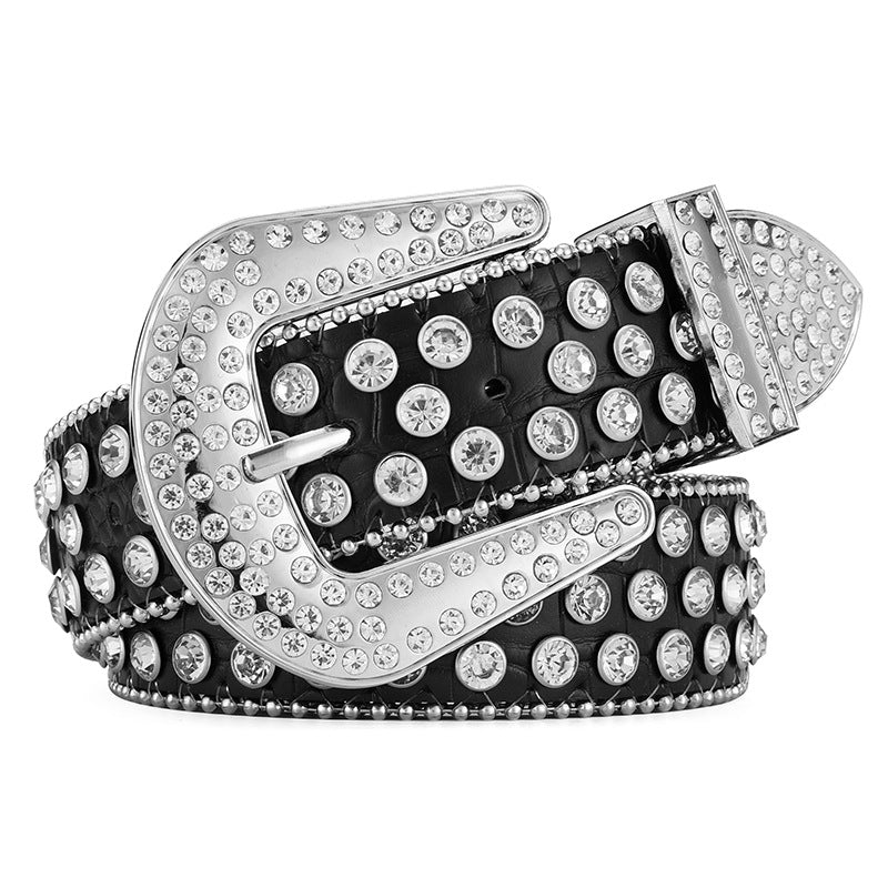 Women Alloy Belt Rivet Rhinestone