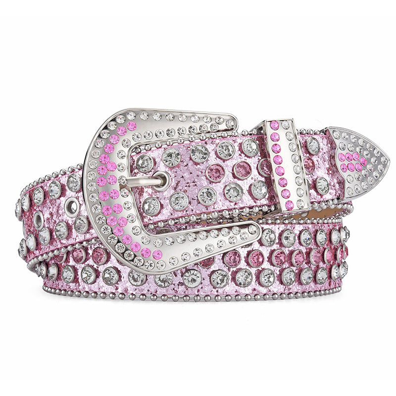 Women Alloy Belt Rivet Rhinestone