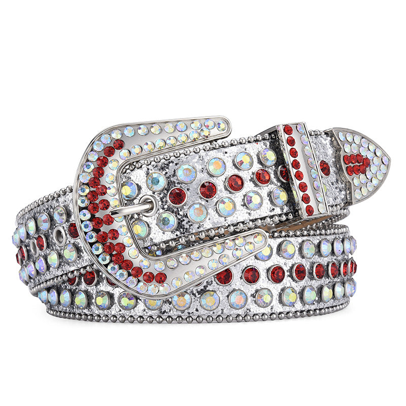 Women Alloy Belt Rivet Rhinestone