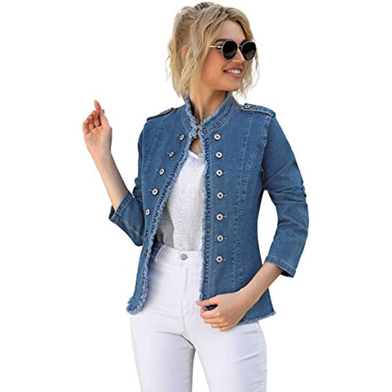 Single-breasted Solid Color Denim Coat