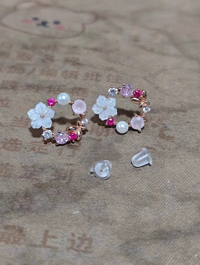 Sterling Silver Fresh Pink Garland Stud Earrings Style